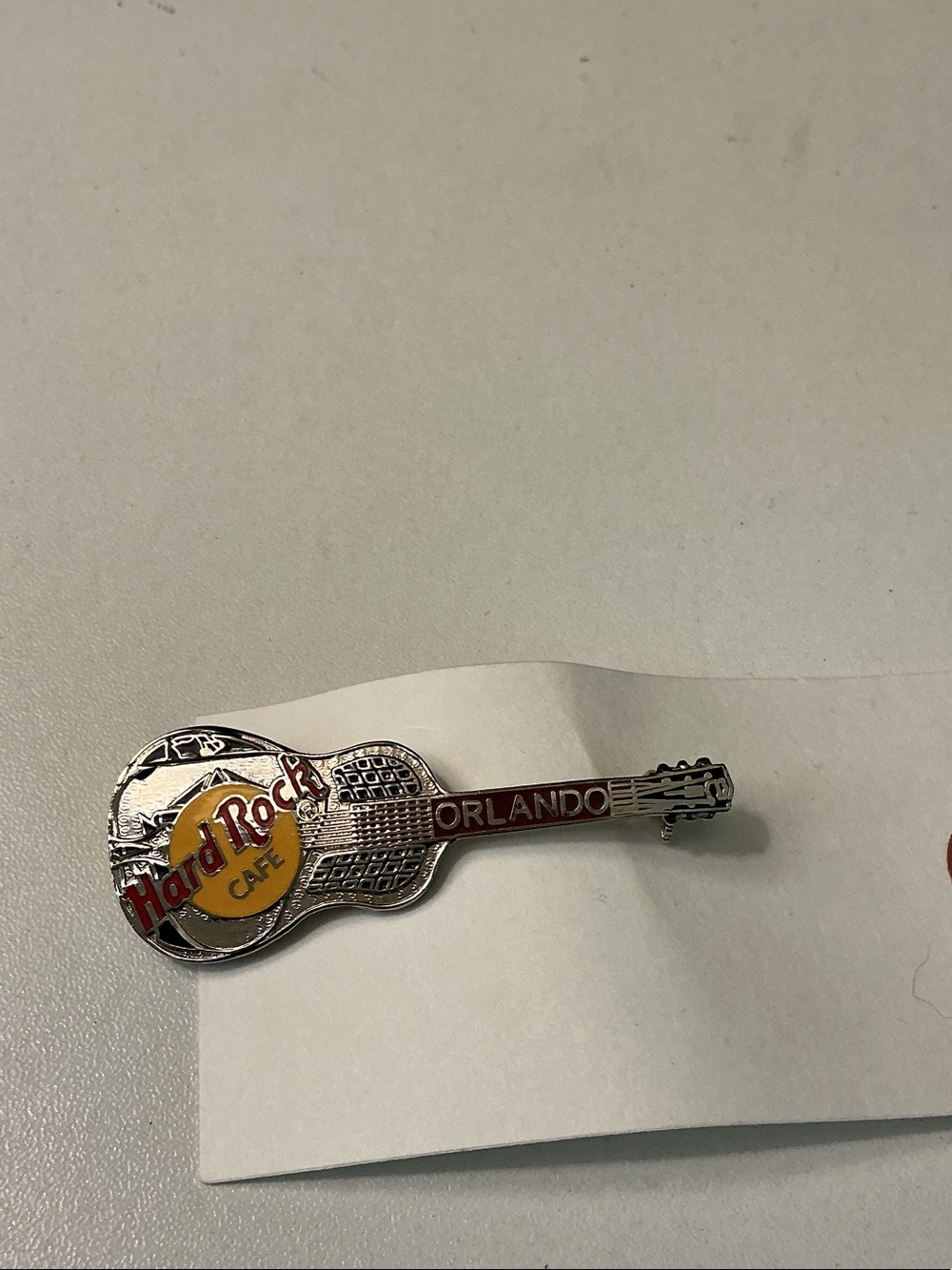Hard Rock Cafe Orlando FL Guitar Pin in Silver, Red, Yellow NWOT